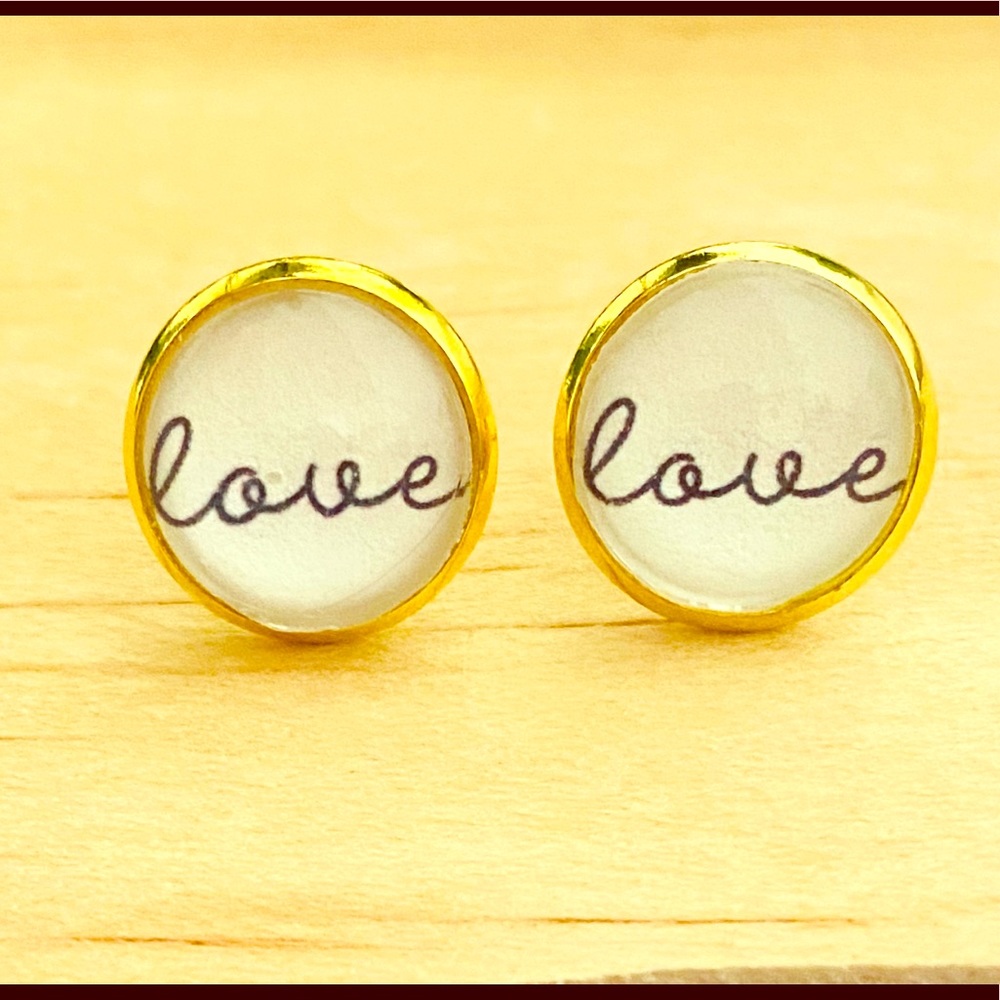 Love, Faith, Hope cabochon studs.